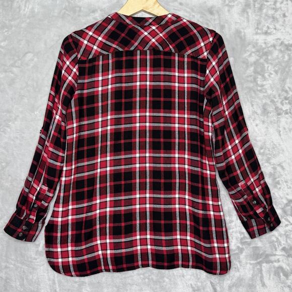 Talbots Shirt Womens Medium Petite Red Black Plaid Button Down Long Sleeve Top - Picture 2 of 8